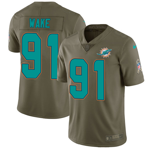 Nike Miami Dolphins #91 Cameron Wake Olive Men Stitched NFL Limited 2017 Salute to Service Jersey->new orleans saints->NFL Jersey